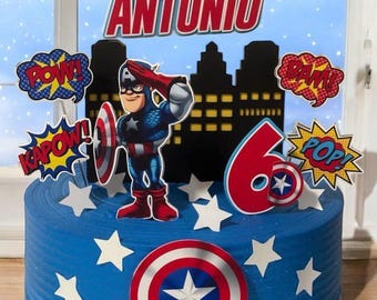 Adorno para tarta de cumpleaños personalizado del Capitán América