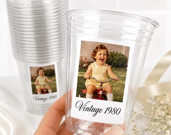 Custom Photo Cups | Personalized Photo Party Cups | Vintage Birth Year Cup | Custom Birthday Photo Cup |