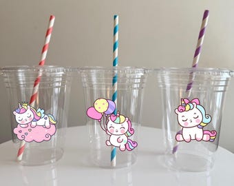 Unicorn Party Cups – Kids Birthday Favors with Straws