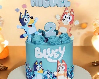 Adorno para tarta de cumpleaños con diseño de perro azul, decoración para fiesta de perros de dibujos animados, adorno para tarta con temática de cachorros.