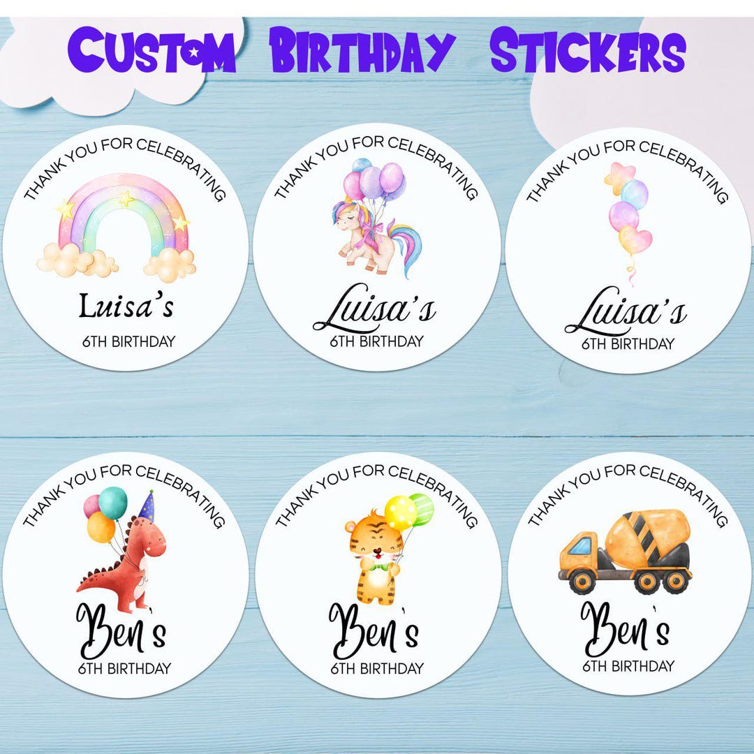 Custom Birthday Stickers, Party Favor Labels - Etsy