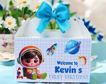 Personalized Astronaut Favor Box – Space Birthday Treat Box