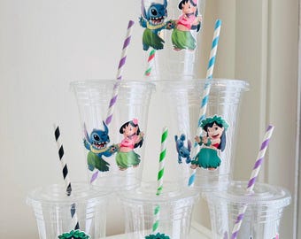 Vasos de Lilo y Stitch para fiesta de cumpleaños: recuerdos de fiesta temáticos