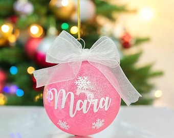 Adorno navideño de bola con purpurina personalizado, nombre personalizado, decoración navideña de acrílico