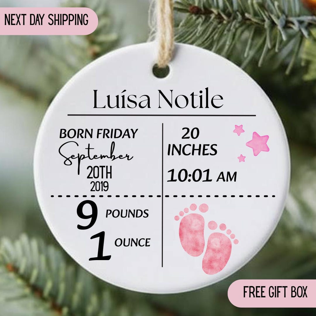 Personalized Baby Birth Stats Ornament - Custom Newborn Announcement ...