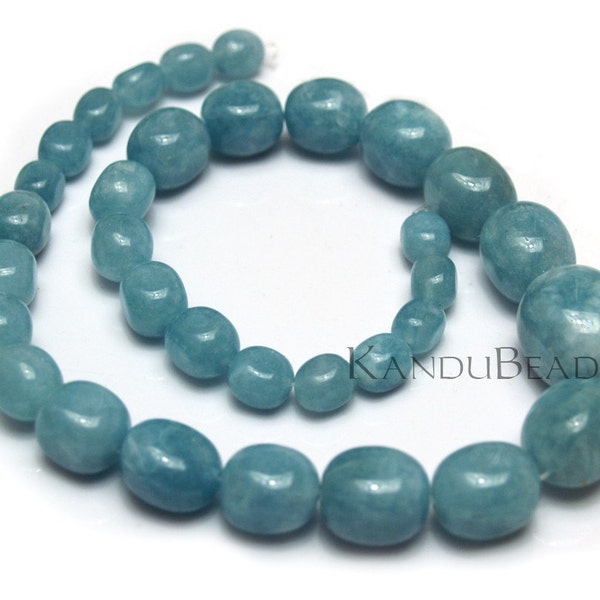 Bright Blue AQUAMARINE Graduated Drum beads 10 to 20mm 16 inch strand GORGEOUS COLOR