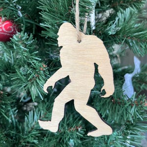Laser Cut Birch Wood Sasquatch Ornament | Rustic Bigfoot Christmas Decor