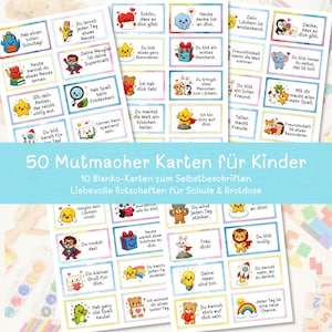 50 Mutmacher Karten für Kinder | Positive Brotdosen Nachrichten Schule Grundschule | Lunchbox Notizen | PDF Download