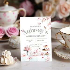 Tea Party Birthday, Invitation Template, Digital Download, DIY Invitations