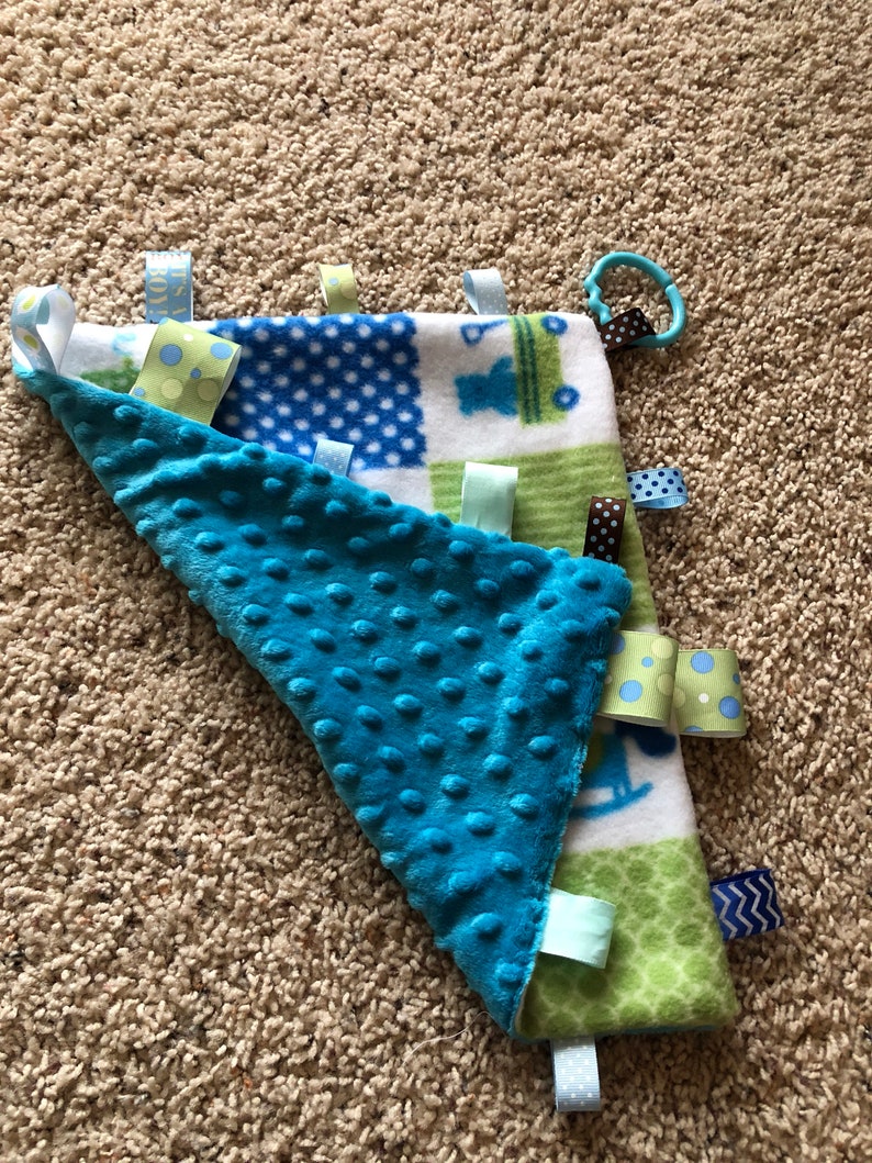 Baby Boy Tag Taggie Ribbon Blanket Gift Fleece Minky blanket Etsy