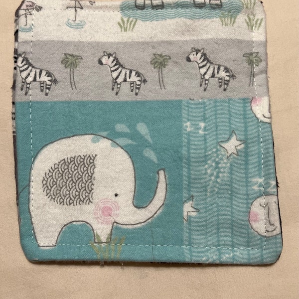 Sensory Lovey crinkle toy square elephant  theme blue Black white baby gift