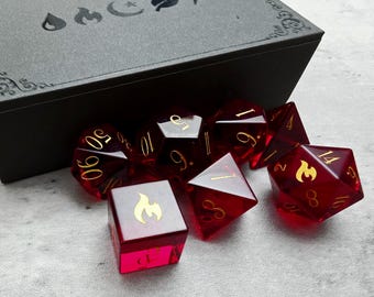 Inferno Crystal Glass Dice Set, Fire D&D Dice