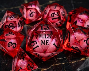 Crimson Regret (Burgundy) Liquid Core Dice Set: F words word DND Sharp Edge