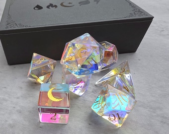 Crystal Glass Moon Dice Set: D&D, DND