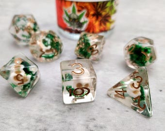 Green Leaf Themed Skull Dice Set D&D Dice DND