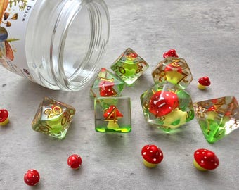 Red Mushroom Themed Poison Mushroom Dice Set D&D Dice DND