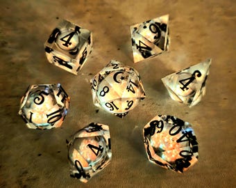 Crimson Nova (Red) Glow in the Dark Liquid Core Set: Sharp Edge D&D Dice