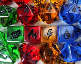 Elemental Fire Water Leaf Thunder Dice Set D&D Dice DND