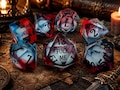 Twilight Chaos Liquid Core Dice Set: Navy Burgundy Sharp Edge DND RPG