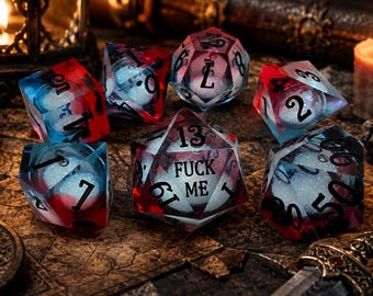 Twilight Chaos Liquid Core Dice Set: Navy Burgundy Sharp Edge DND RPG