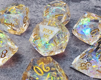 Diamantgeslepen kristallen dobbelstenen F*ck You Dice Moon | D&D D20