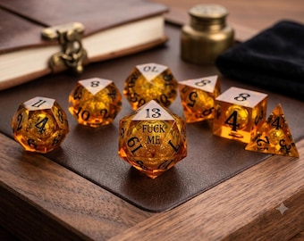 Gilded Damnation (Gold) Liquid Core Dice Set: F words word DND Sharp Edge