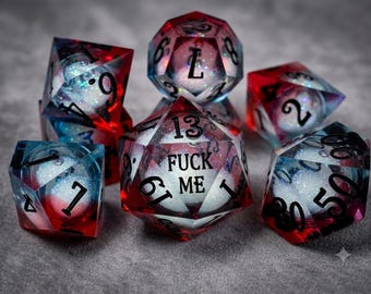 Twilight Chaos (Navy × Burgundy Mix) Liquid Core Dice Set: F words word DND Sharp Edge