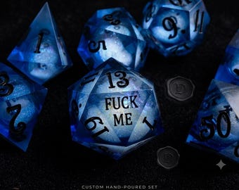 Midnight Verdict (Navy) Liquid Core Dice Set: F words word DND Sharp Edge