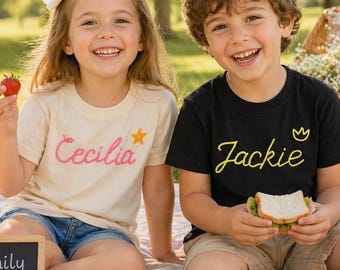 Embroidered Name Kids T-Shirt, Personalized Cute Toddler Tee, Custom Children Shirt, Picnic Outfit, Gift for Kids