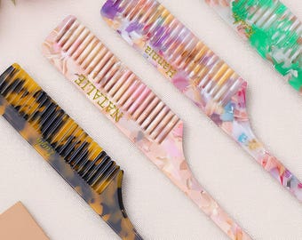 Custom Name Hair Comb, Personalized Rat Tail Comb, Bridal Party Gift, Bridesmaid Hair Accessories, Gift for Daughter Kids, Mother's Day Gift