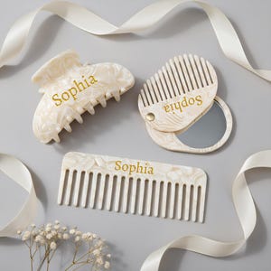 Bröllopsbrudtärnepresent, specialdesignad hårkam, specialdesignad hårspänne i acetat, hårkam i marmor, fickhårkam, brudpresent, graverad spegel