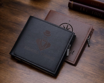 Personalized Leather Wallet, Laser Engraved Genuine Leather Custom Wallet, Memory Gift, Anniversary Gifts for Him, Father's Day Gift