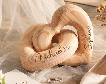 Personalized Engraved Wooden Heart Wedding Gift, Custom Couple Names Love Knot, Engagement & Anniversary Keepsake, Newlywed Gift, Home Decor
