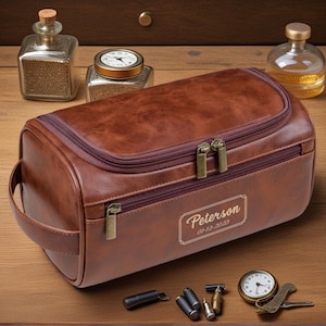 Benutzerdefinierte Vintage Herren Leder Kulturtasche, Groomsmen Geschenk, Herren Leder Accessoire, Jubiläumsgeschenk für Ihn, Leder Travel Kit mit Gravur