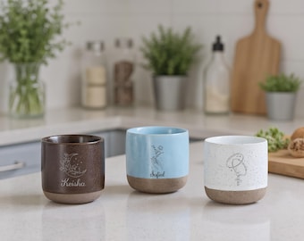 Custom Logo Cup 6oz, Personalized Speckled Ceramic Cup for Women, Delicate Logo Patterns Mug, Minimalist Ceramic Cup, Minimalist Home Decor