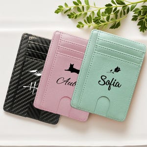 Tarjetero de cuero con símbolo y nombre, tarjetero, tarjetero pequeño personalizado, tarjetero minimalista.