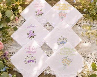 Custom Embroidered Cotton Handkerchief for Mom, Wedding Happy Tears Hanky, Mother of the Bride Gift,Mother-Daughter Keepsake,Mother of Groom