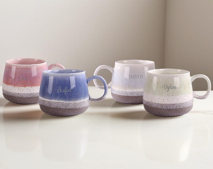Personalized Ceramic Mug, Laser Engraved Mug, Custom Flecked Stoneware Mug, Minimalist Birthday Gift Mug Christmas Gift for Her,Gift for Him