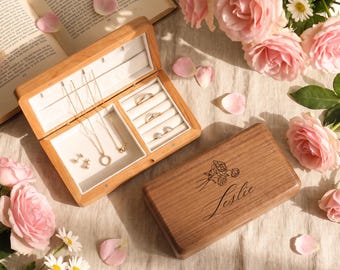 Personalized Walnut Wood Jewelry Box, Custom Name Engraved Jewelry Organizer, Bridesmaid Gift, Birthday Gift for Her, Wedding Gift, Keepsake