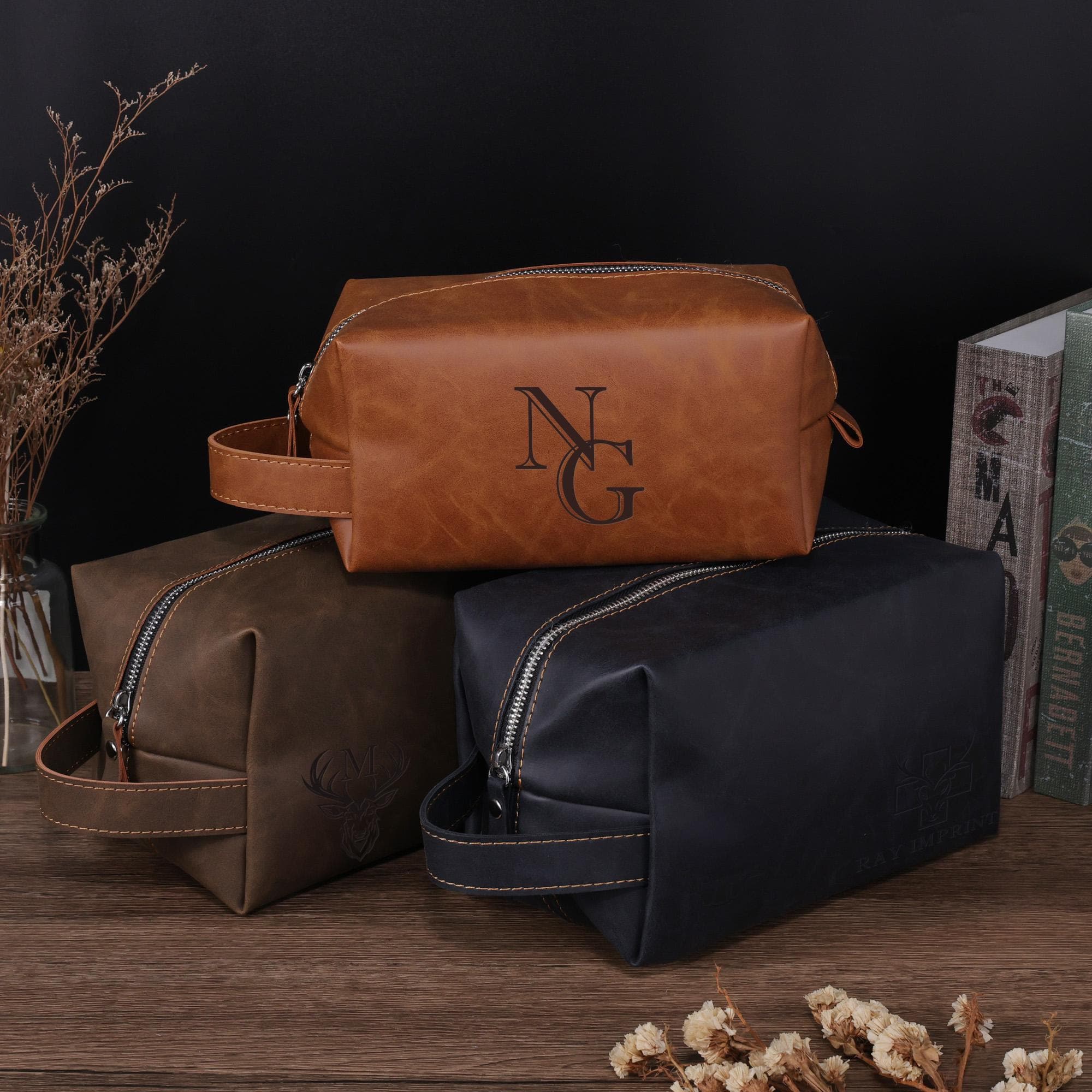 Custom Leather Toiletry Bag, Leather Dopp Kit, Personalized Groomsmen ...