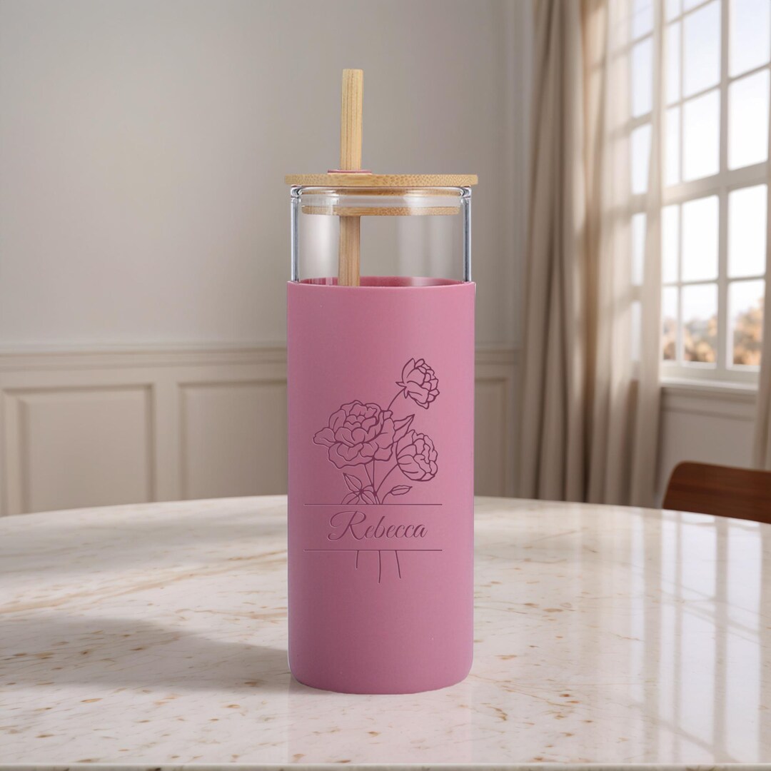 Custom Laser Engraving Glass Tumbler With Silicone Sleeve and Wooden ...