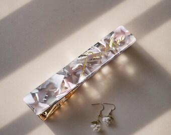 Personalized Engraved Acetate Hair Clip, Custom Name Barrette, Bridesmaid Gift, Wedding Hair Accessory, Unique Gift for Her, Name Hairpin