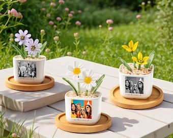 Personalized Birth Flower Glass Plant, Custom Photo Flower Pot, Monthly Birth Flower Gift for Best Friend, Bridesmaid Gift, Birthday Gift