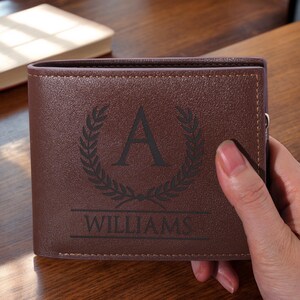 Personalized Leather Wallet, Laser Engraved Genuine Leather Custom Wallet, Memory Gift, Anniversary Gifts for Him, Father&#39;s Day Gift