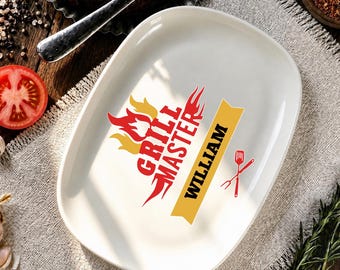 Custom Grill Master BBQ Plate, Personalized BBQ Serving Tray for Him, BBQ Lover Gift for Men, Birthday Gift, Gift for Husband Dad Grandpa
