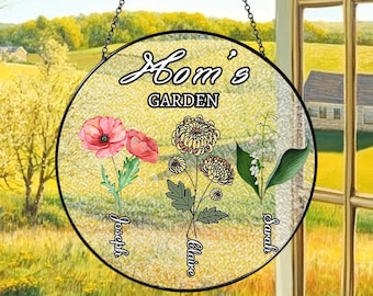 Custom Family Birth Flowers Glass Suncatcher, Personalized Mom's Garden Gift, Flower Glass Art, Birth Flower Gift, Mother's Day Gift