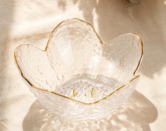 Personalized Engraved Floral Glass Trinket Bowl, Custom Name Ring Tray, Floral Jewelry Dish,Bridesmaid Gift,Vanity Table Decor,Wedding Favor