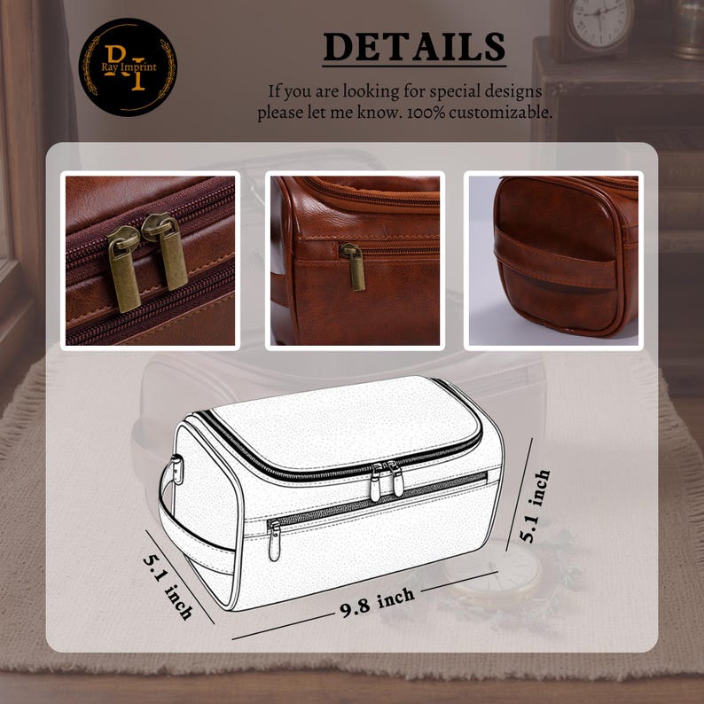 Christmas Gift for Dad, Custom Toiletry Bag, Custom Groomsmen Gift, Men's Leather Accessory, Anniversary Gift for Him, Leather Travel Kit image 6