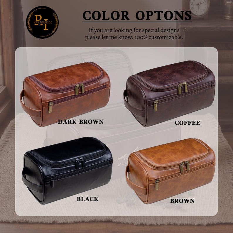 Christmas Gift for Dad, Custom Toiletry Bag, Custom Groomsmen Gift, Men's Leather Accessory, Anniversary Gift for Him, Leather Travel Kit image 4