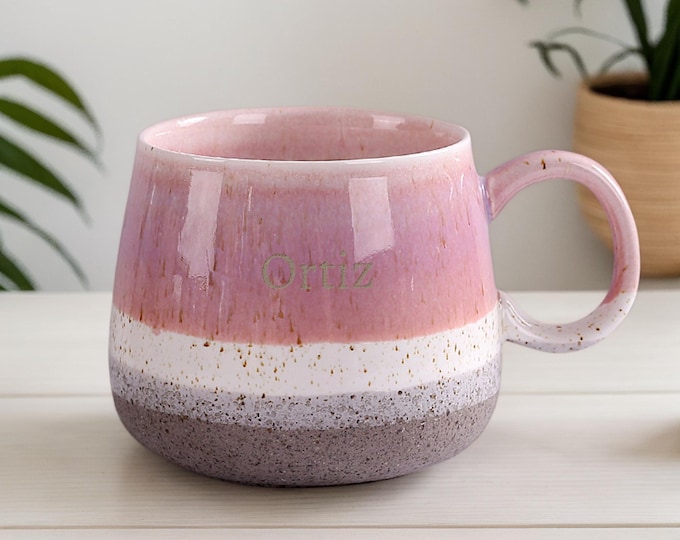 Personalized Nordic Mug – Custom Engraved 14oz Ceramic Coffee Cup – Minimalist Stoneware Mug Gift for Him Her Dad Mom – Scandinavian Style